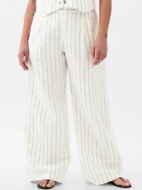 GAP Easy Wide Leg Linen Blend Pants Size 8 Cream Black Pinstripe 30" Inseam EUC